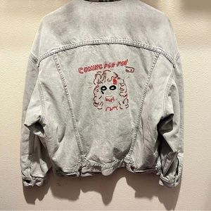 LEVIS NO FUN VINTAGE CLOTHING LVC FLANNEL TRUCKER JACKET LEAVE ME ALONE SZ M